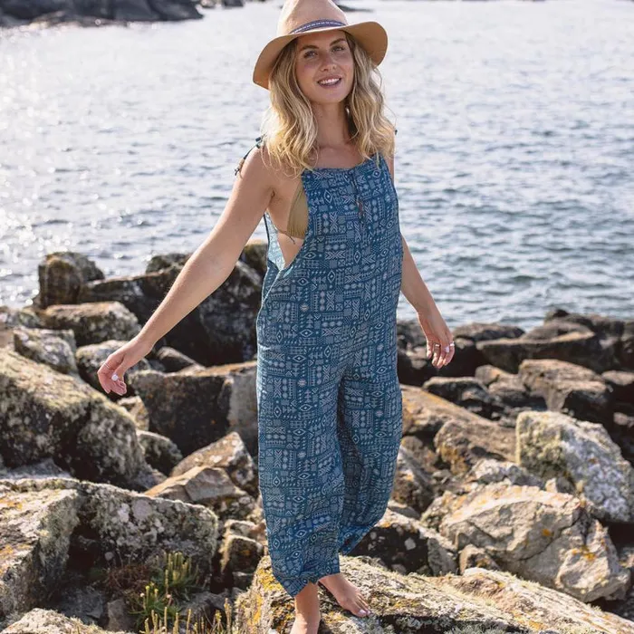 Passenger Clothing Spirit Jumpsuit Blue Coral Geo Tile Women Dungarees and Trousers