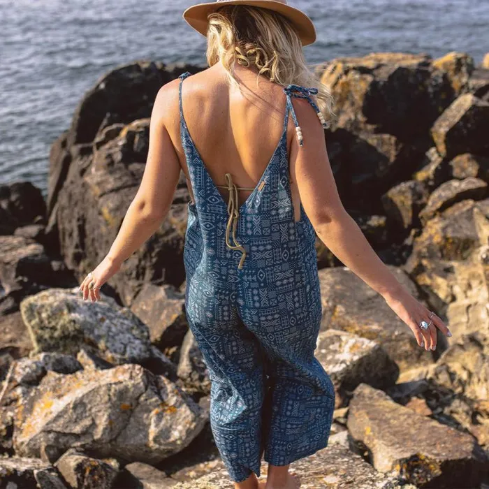 Passenger Clothing Spirit Jumpsuit Blue Coral Geo Tile Women Dungarees and Trousers