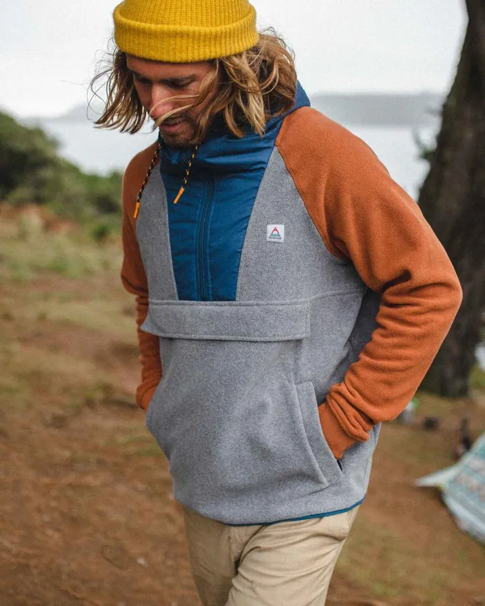 Passenger Clothing Woodland Hooded 12 Zip Polar Fleece Grey Marl Men Fleece