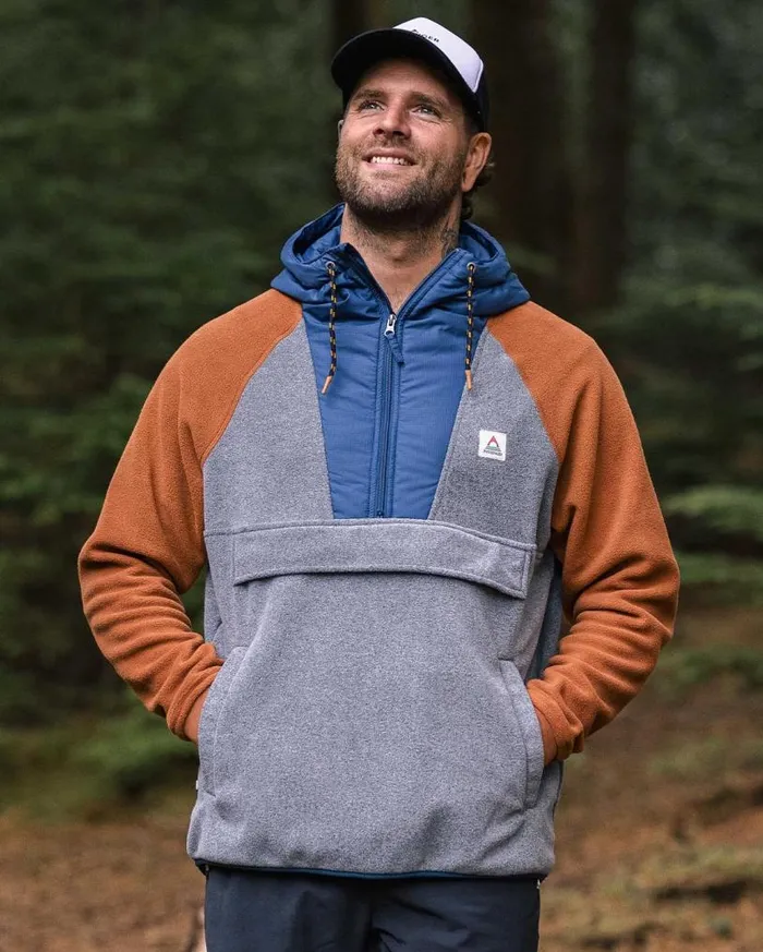 Passenger Clothing Woodland Hooded 12 Zip Polar Fleece Grey Marl Men Fleece
