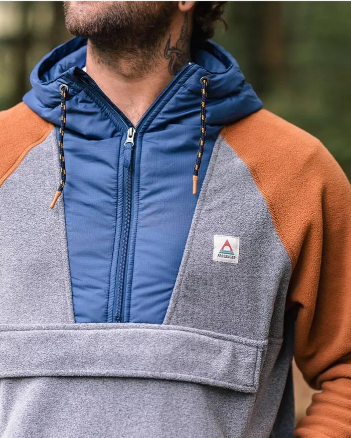 Passenger Clothing Woodland Hooded 12 Zip Polar Fleece Grey Marl Men Fleece