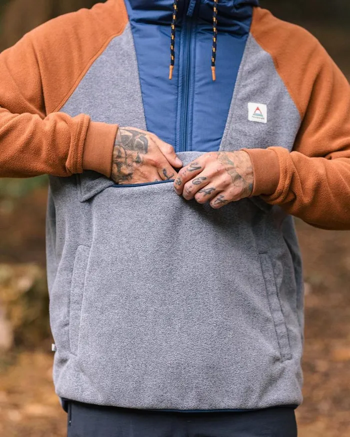 Passenger Clothing Woodland Hooded 12 Zip Polar Fleece Grey Marl Men Fleece