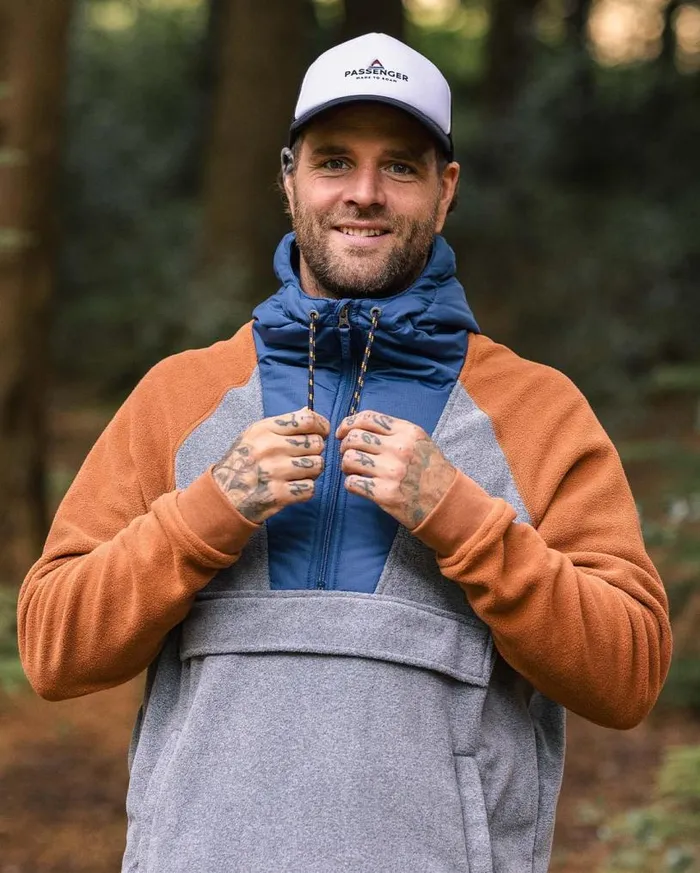 Passenger Clothing Woodland Hooded 12 Zip Polar Fleece Grey Marl Men Fleece