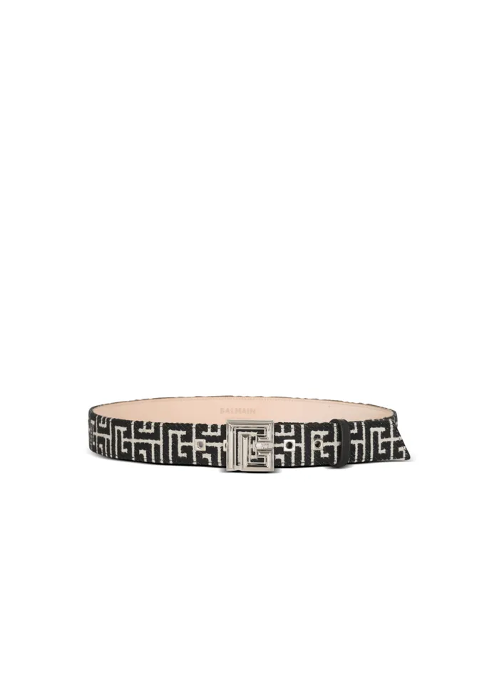 PB Belt In Monogrammed Jacquard Black Men Balmain Belts
