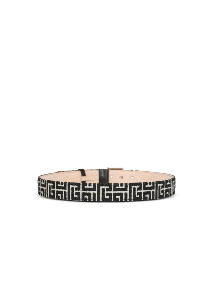 PB Belt In Monogrammed Jacquard Black Men Balmain Belts