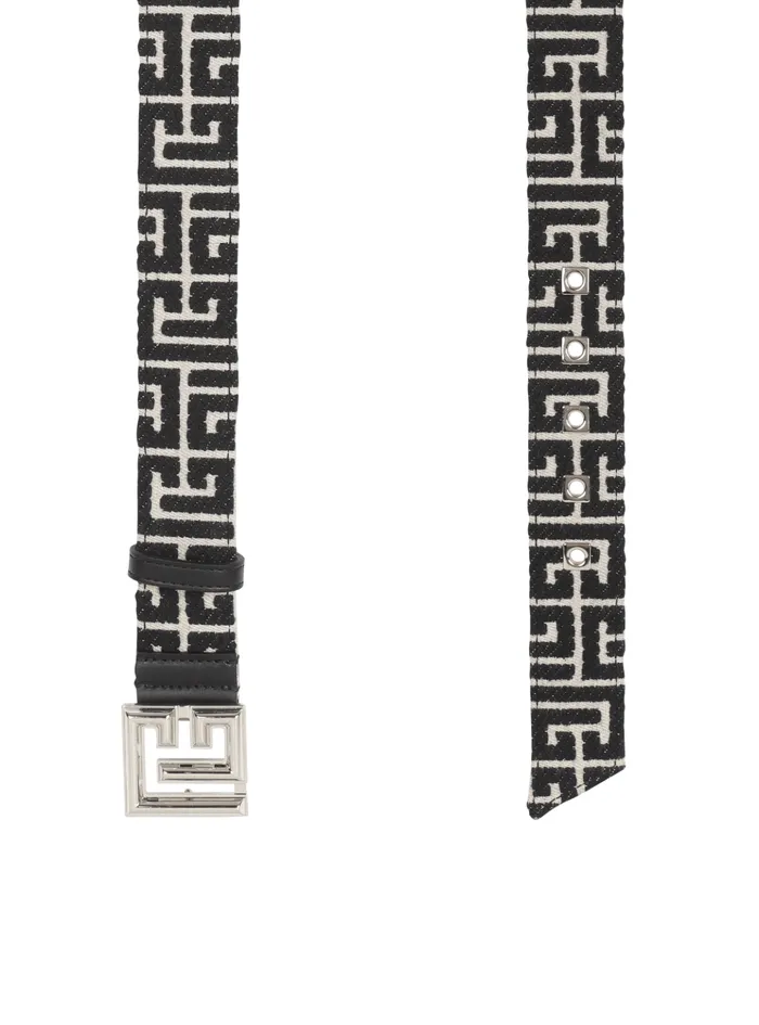 PB Belt In Monogrammed Jacquard Black Men Balmain Belts