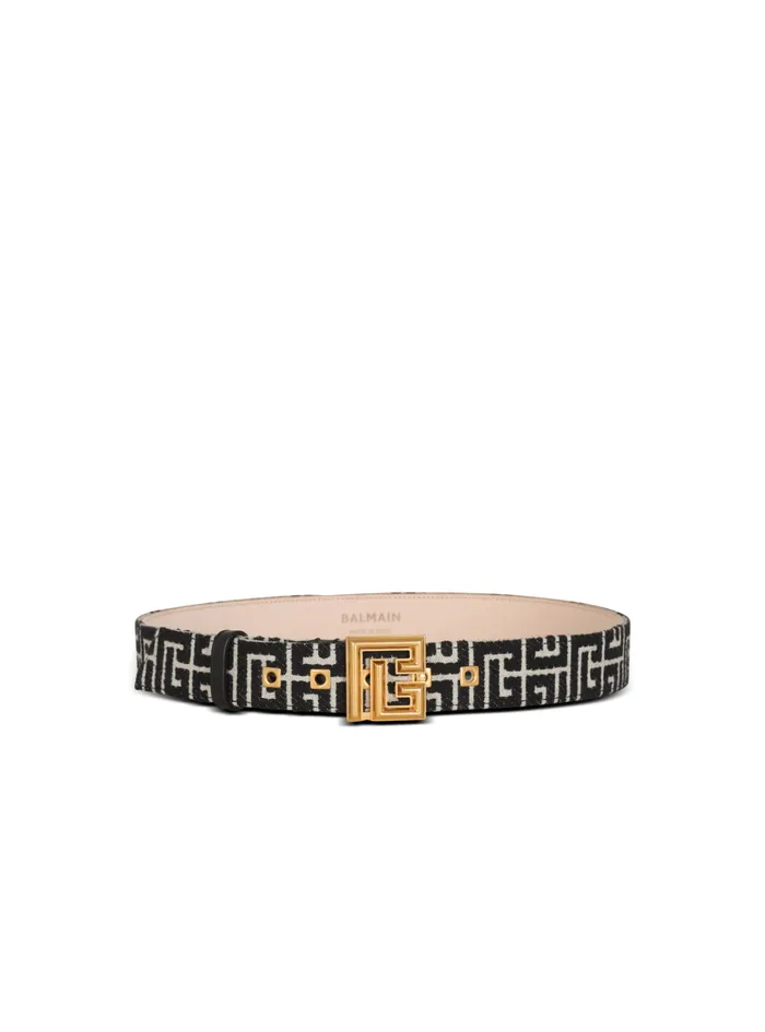 PB Belt In Monogrammed Jacquard Black Women Balmain Belts