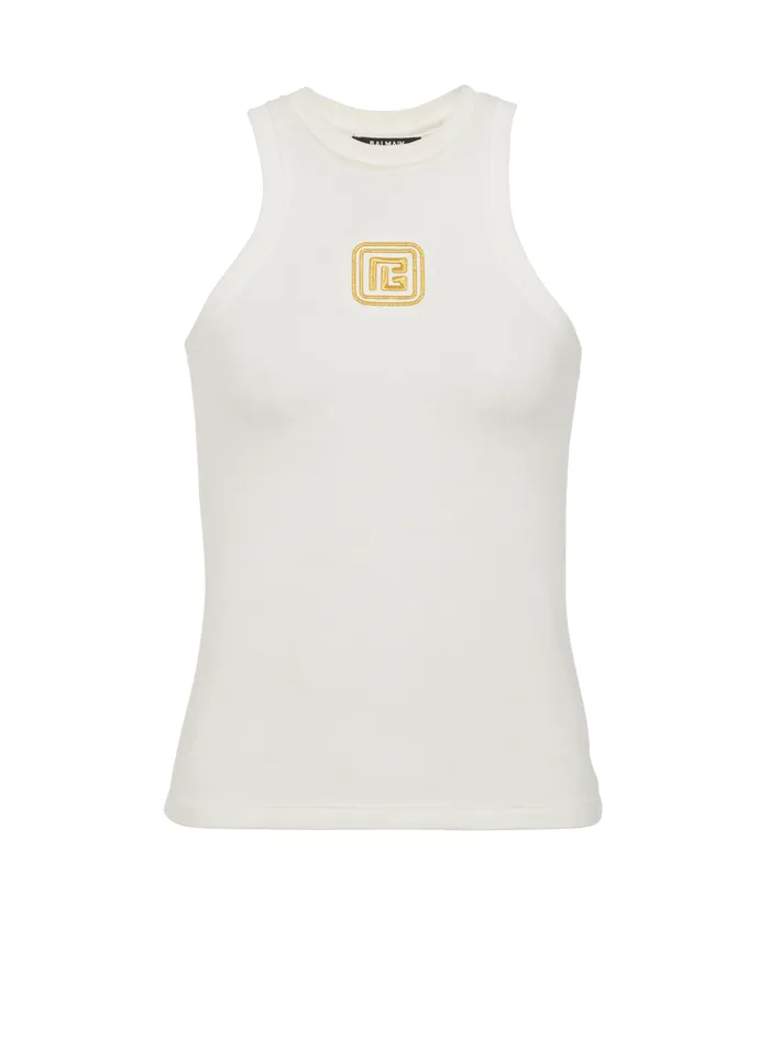 PB Embroidered Tank Top White Women Balmain TShirts