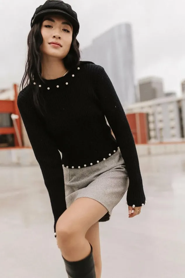 Pearl Embellished Sweater In Black Black Women Bohme Tops