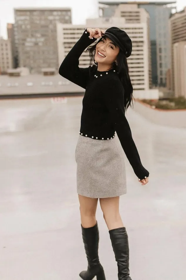 Pearl Embellished Sweater In Black Black Women Bohme Tops