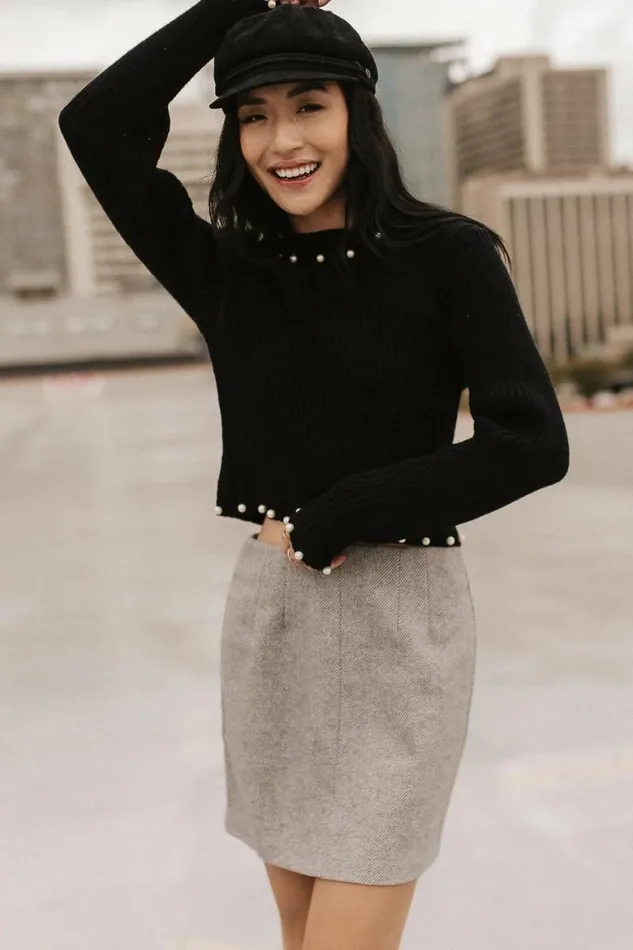 Pearl Embellished Sweater In Black Black Women Bohme Tops