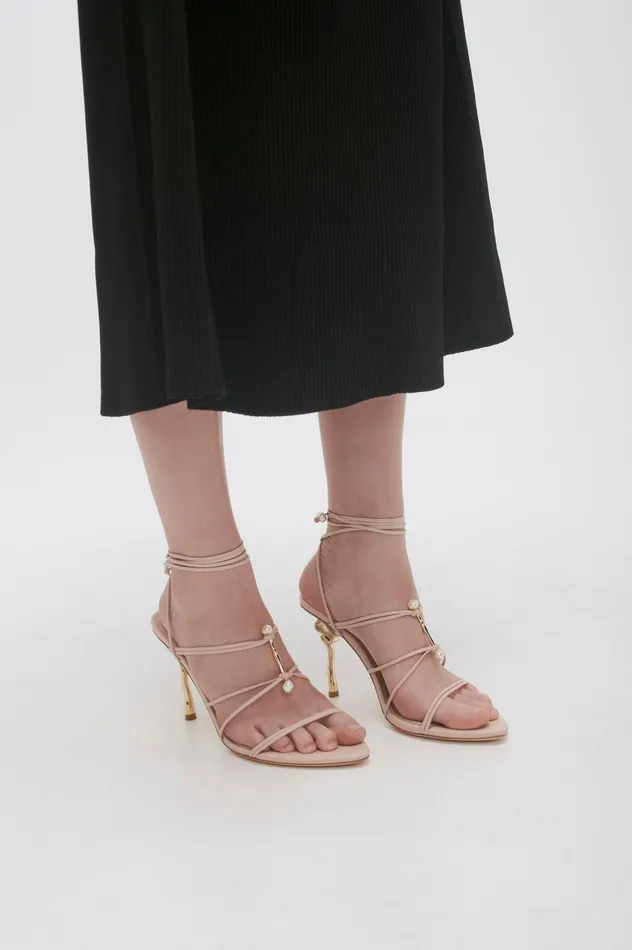 Perenna Pearl Bar Strappy Heel Blush Pink Women Aje Shoes