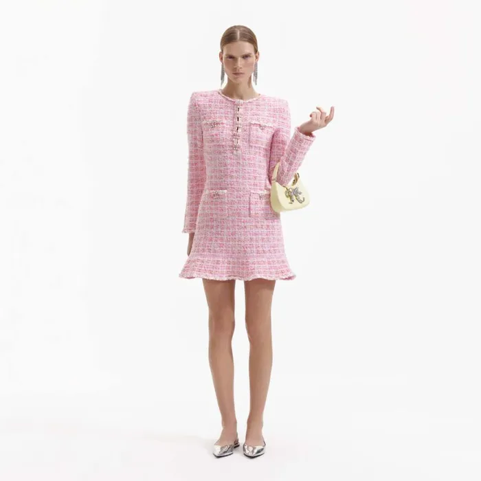 Pink Check Knit Mini Dress Women Self Portrait Dresses