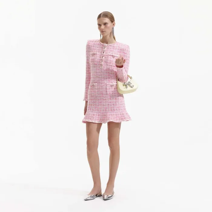 Pink Check Knit Mini Dress Women Self Portrait Dresses