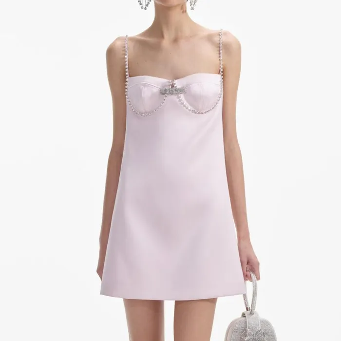 Pink Satin Diamante Mini Dress Women Self Portrait Dresses Pink Satin Diamante Mini Dress Women Self Portrait Dresses