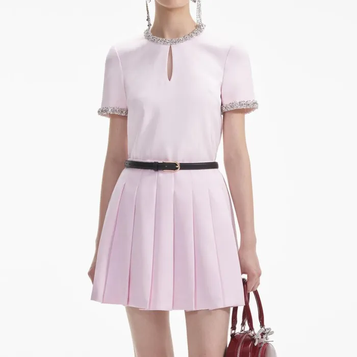 Pink Satin Embellished Top Women Self Portrait Tops Pink Satin Embellished Top Women Self Portrait Tops