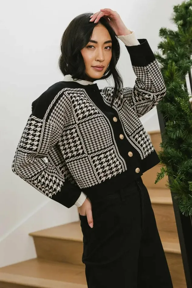 Piper Houndstooth Cardigan Black Women Bohme Tops
