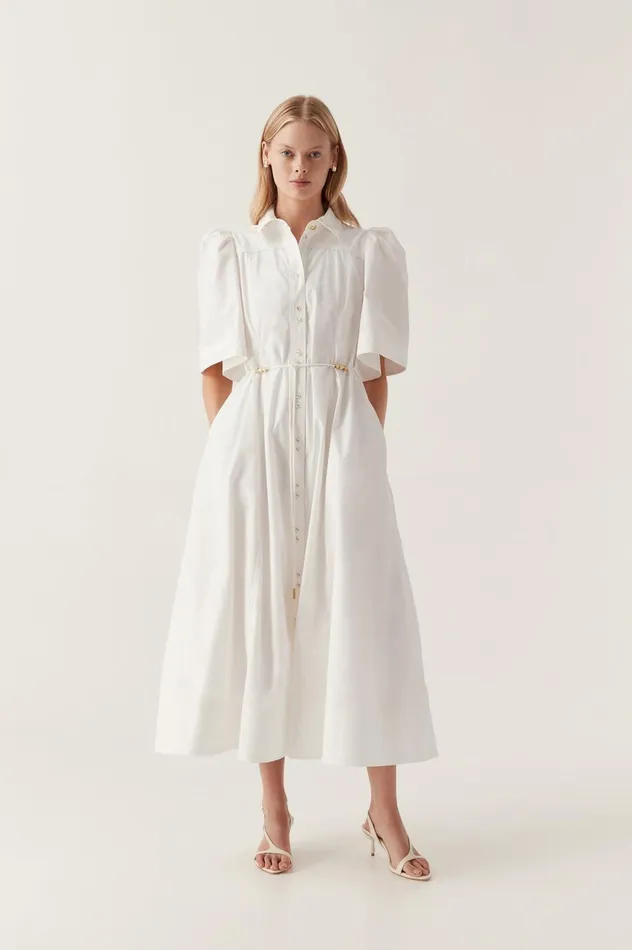 Pivotal Tie Midi Dress Ivory Women Aje White Dresses