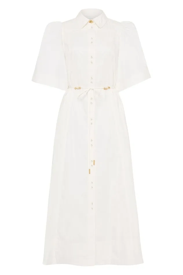 Pivotal Tie Midi Dress Ivory Women Aje White Dresses