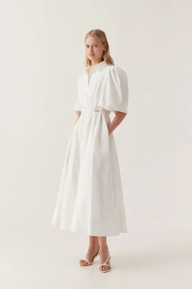 Pivotal Tie Midi Dress Ivory Women Aje White Dresses