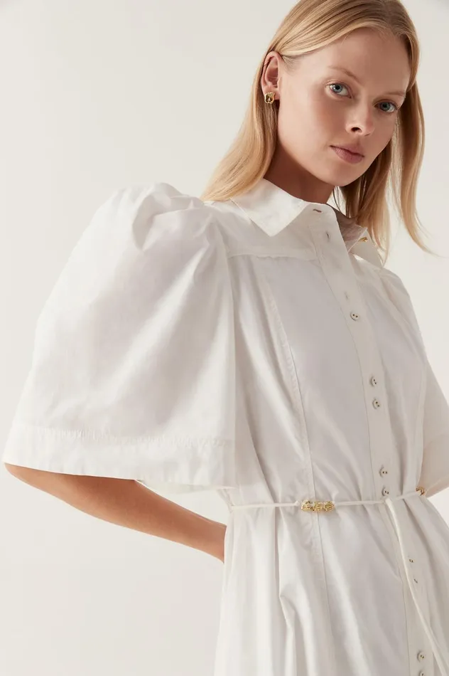 Pivotal Tie Midi Dress Ivory Women Aje White Dresses