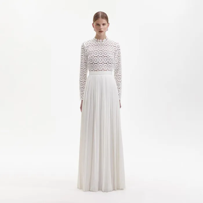 Pleated Crochet Floral Maxi Dress Women Self Portrait Dresses