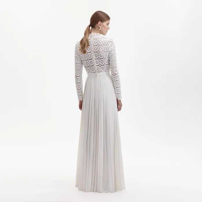 Pleated Crochet Floral Maxi Dress Women Self Portrait Dresses