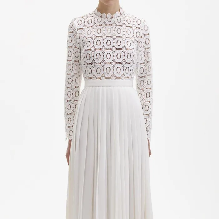 Pleated Crochet Floral Maxi Dress Women Self Portrait Dresses