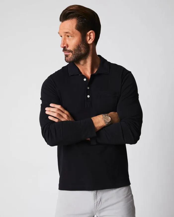 Polos Tees and Henleys Men Billy Reid Long Sleeve Pensacola Polo Black