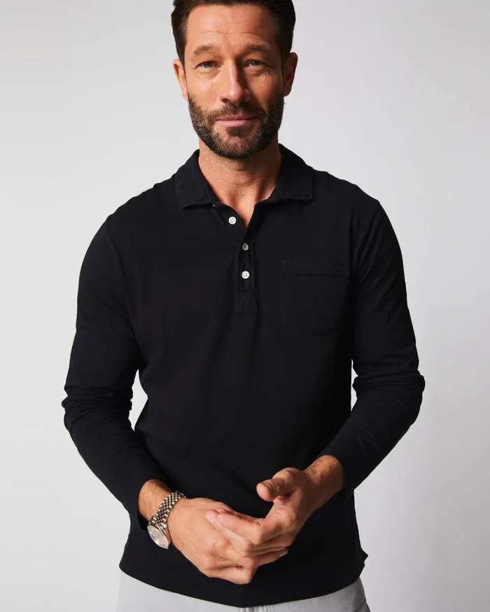Polos Tees and Henleys Men Billy Reid Long Sleeve Pensacola Polo Black