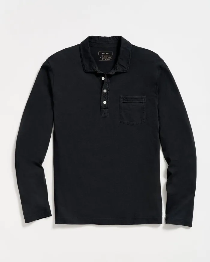 Polos Tees and Henleys Men Billy Reid Long Sleeve Pensacola Polo Black