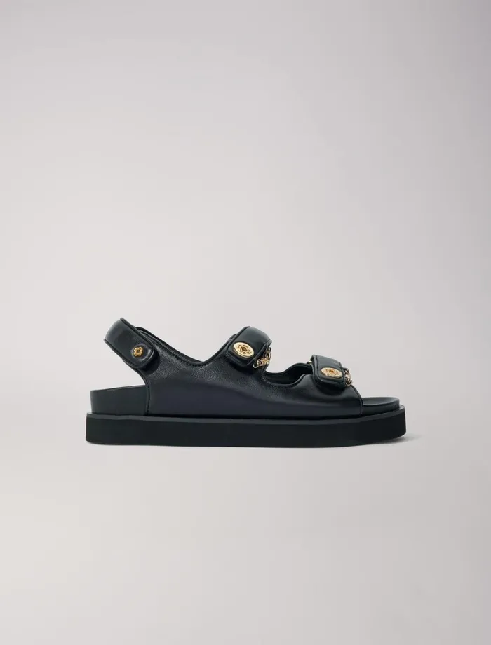 Pumps and Sandals Women Maje Flat Leather Sandals Black