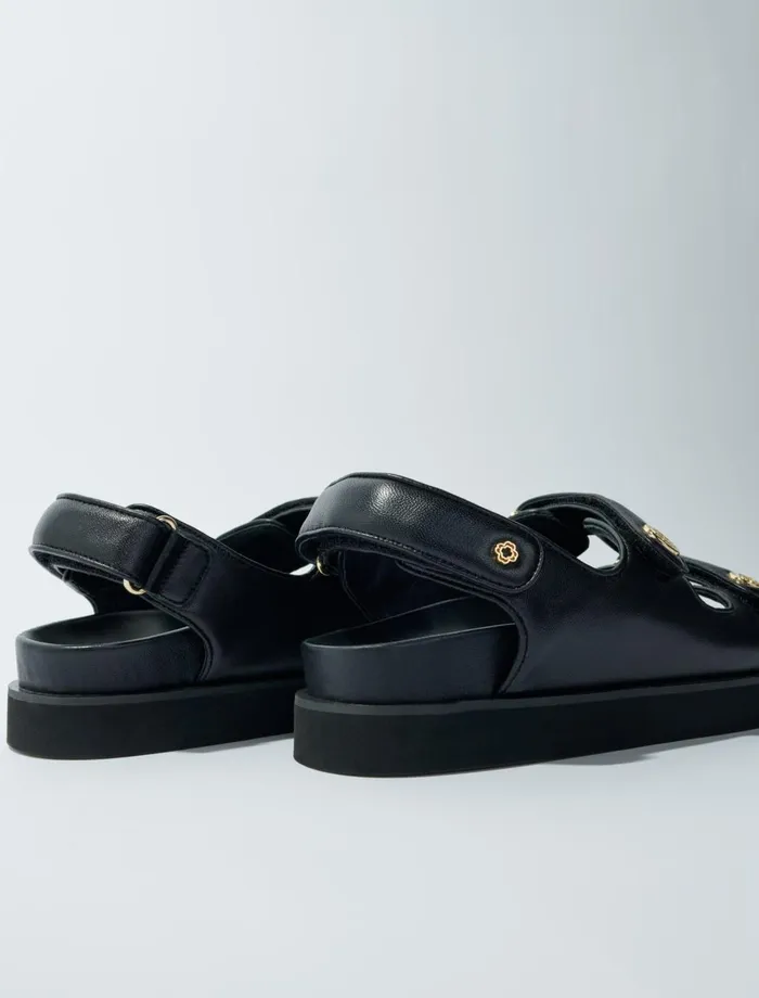 Pumps and Sandals Women Maje Flat Leather Sandals Black