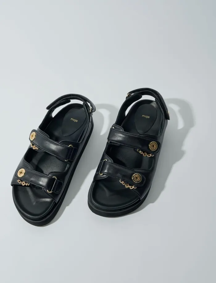 Pumps and Sandals Women Maje Flat Leather Sandals Black