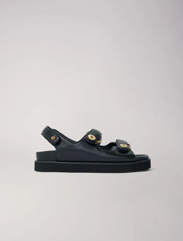 Pumps and Sandals Women Maje Flat Leather Sandals Black