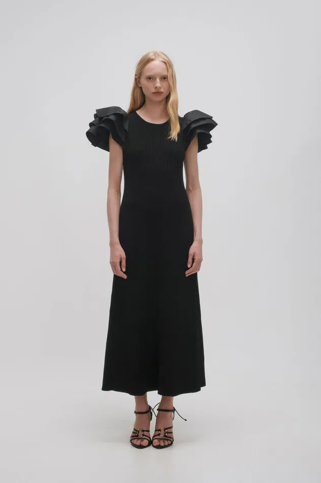Questa Puff Midi Dress Black Women Aje Midi Dresses