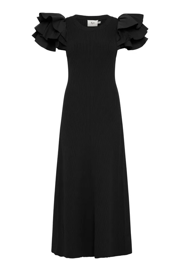 Questa Puff Midi Dress Black Women Aje Midi Dresses