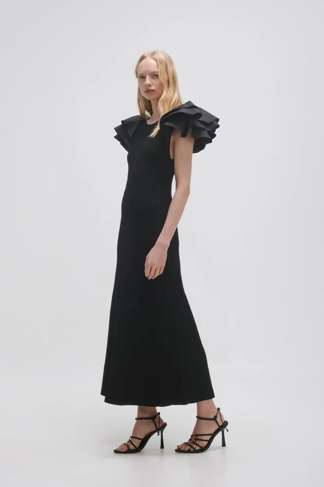 Questa Puff Midi Dress Black Women Aje Midi Dresses