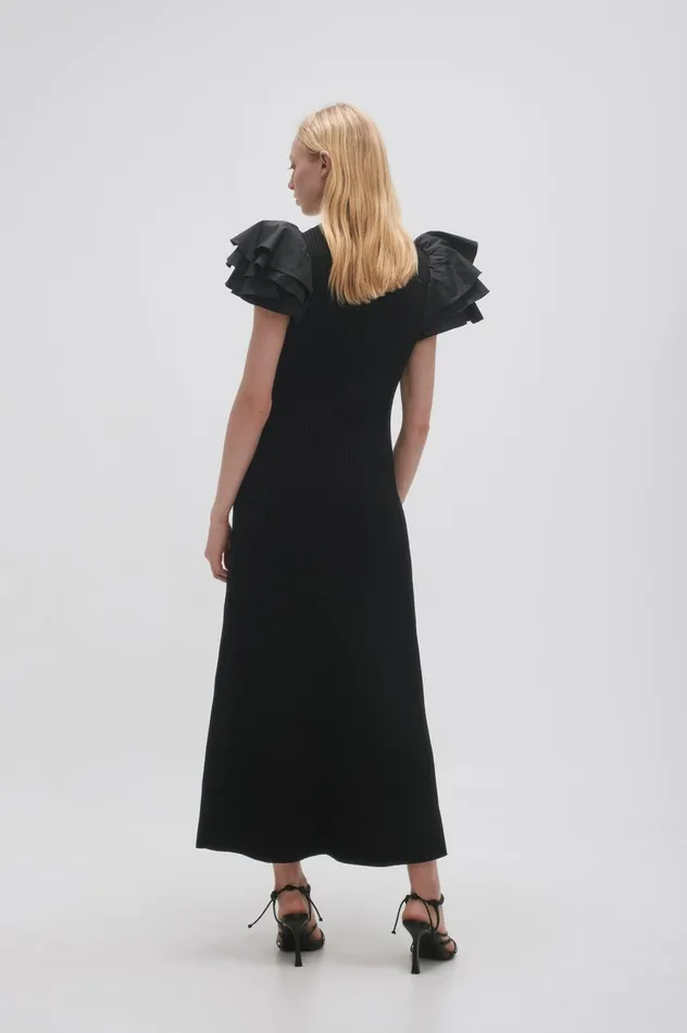Questa Puff Midi Dress Black Women Aje Midi Dresses