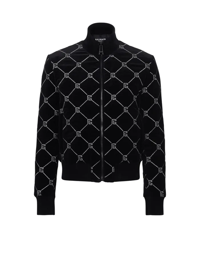 Quilted Rhinestone Bomber Jacket Silver Men Balmain Outerwear