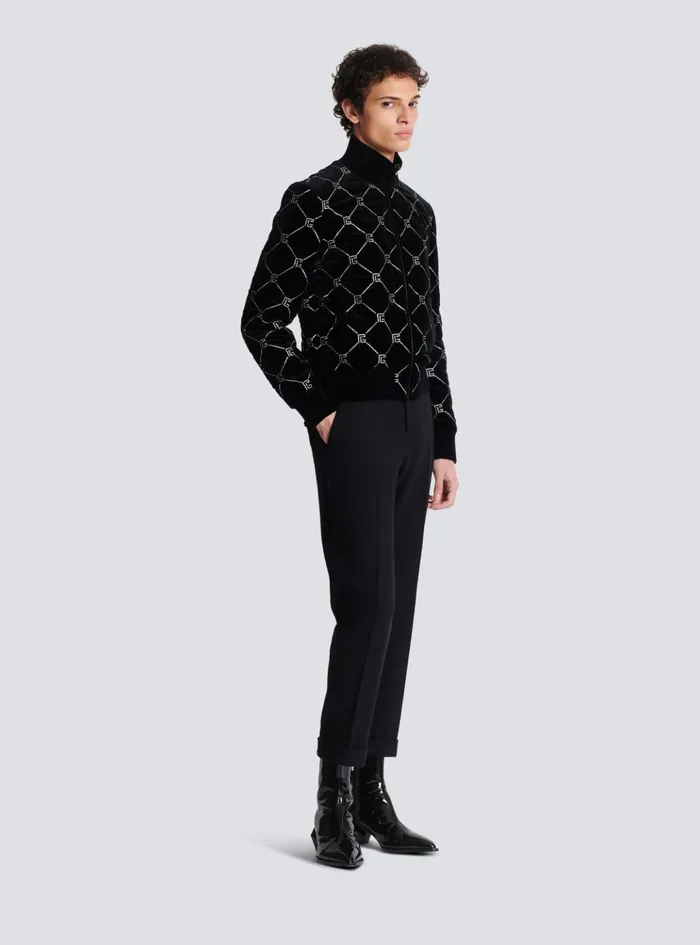 Quilted Rhinestone Bomber Jacket Silver Men Balmain Outerwear