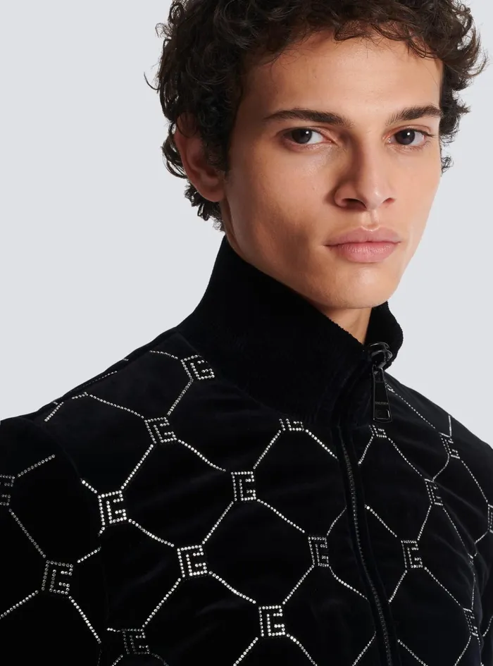 Quilted Rhinestone Bomber Jacket Silver Men Balmain Outerwear