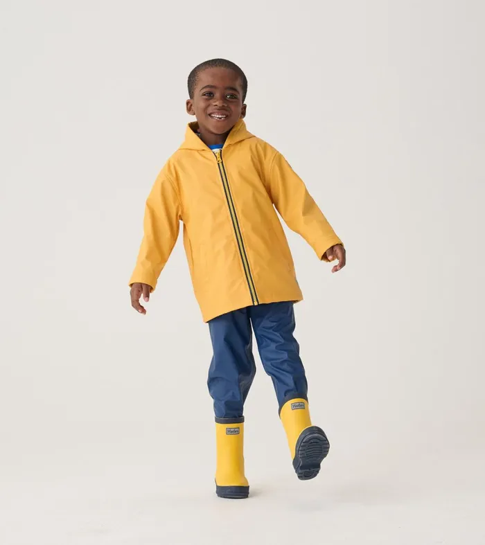 Rainwear GirlsBoysBaby and Toddler Hatley Yellow and Navy Matte Rain Boots