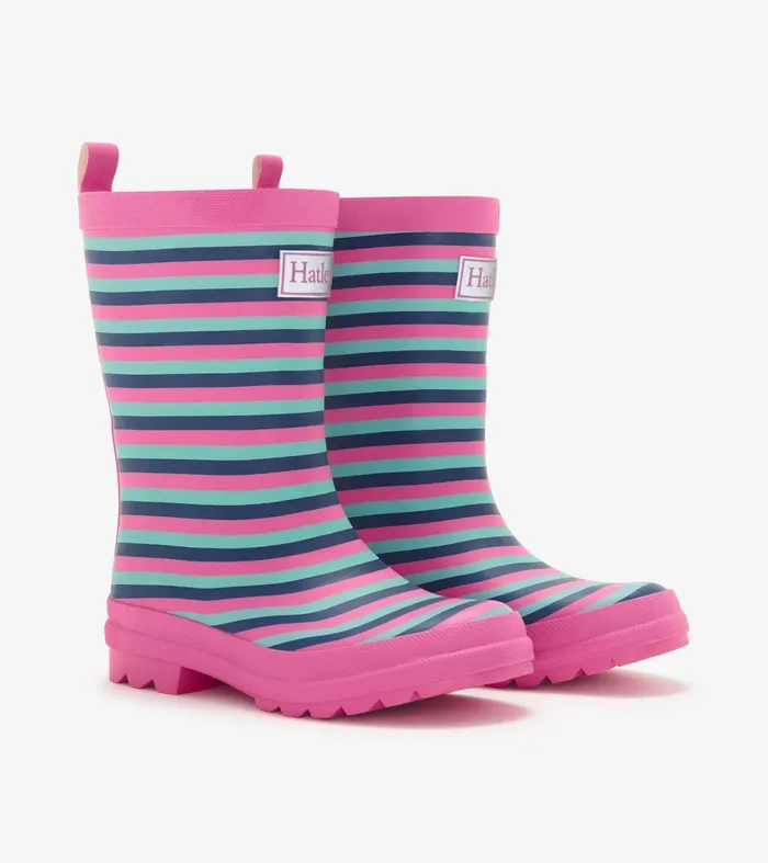 Rainwear Girls Hatley Girls Rose Violet Stripes Matte Rain Boots