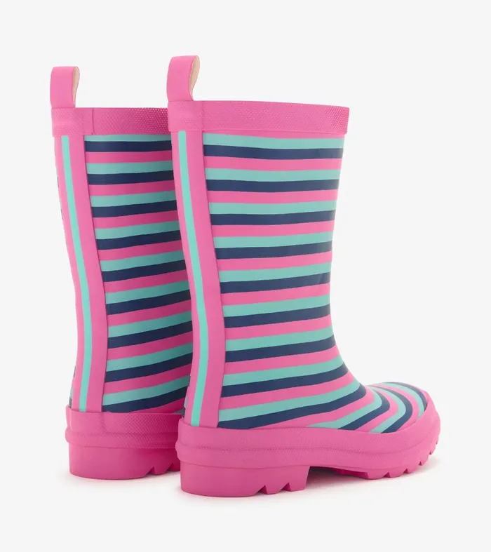Rainwear Girls Hatley Girls Rose Violet Stripes Matte Rain Boots