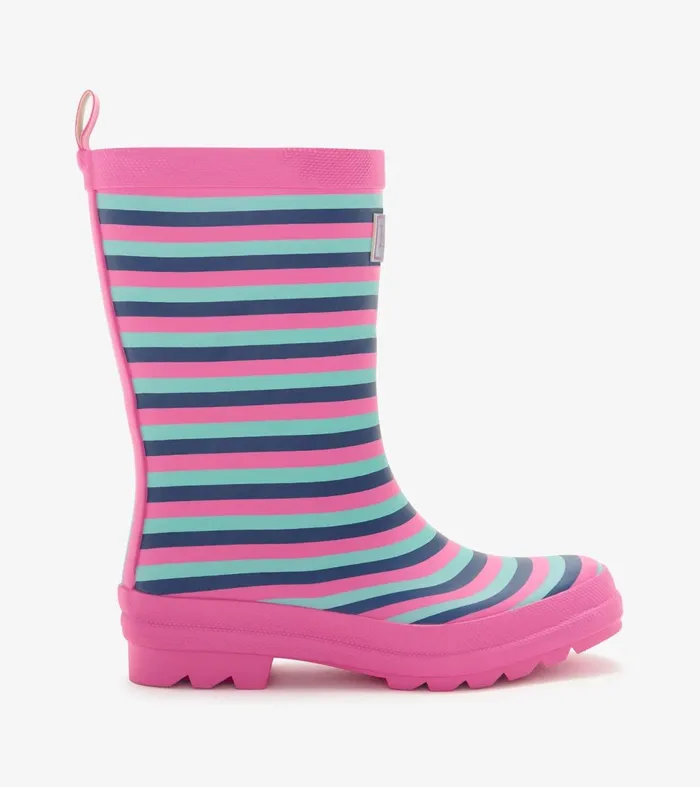 Rainwear Girls Hatley Girls Rose Violet Stripes Matte Rain Boots