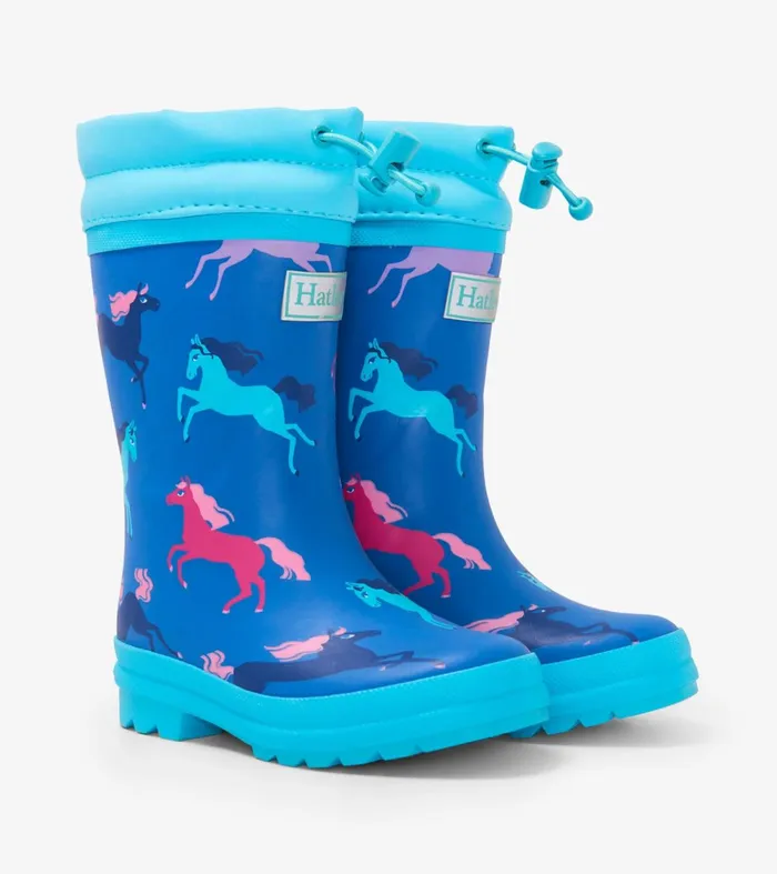 Rainwear Girls Hatley Prancing Horses Sherpa Lined Rain Boots