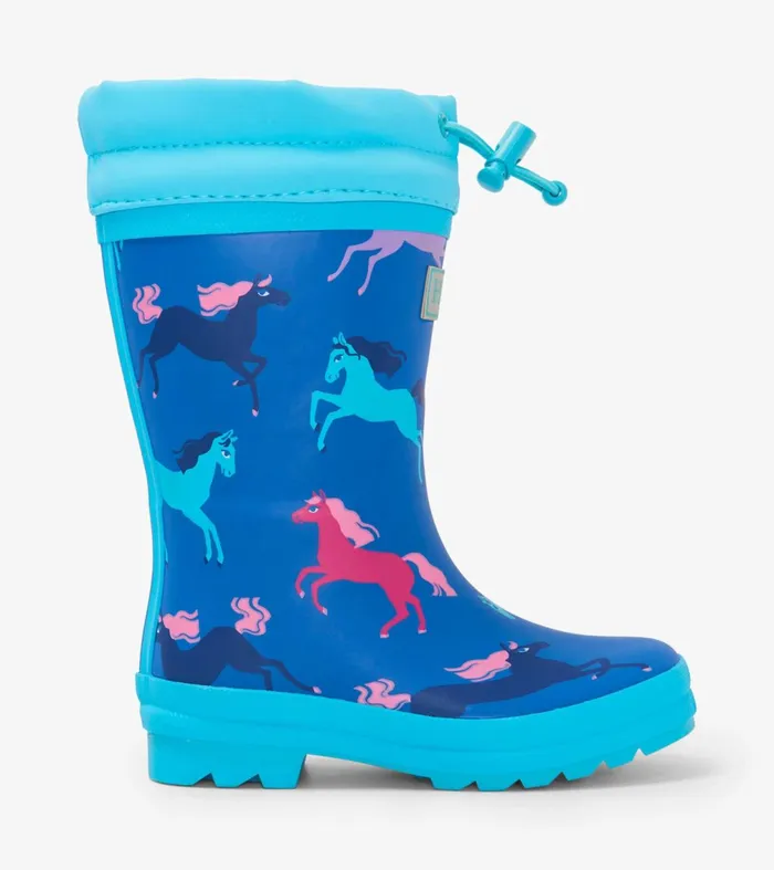 Rainwear Girls Hatley Prancing Horses Sherpa Lined Rain Boots