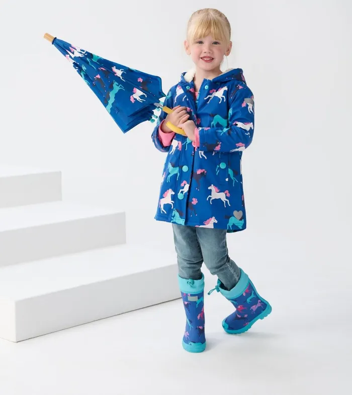 Rainwear Girls Hatley Prancing Horses Sherpa Lined Rain Boots