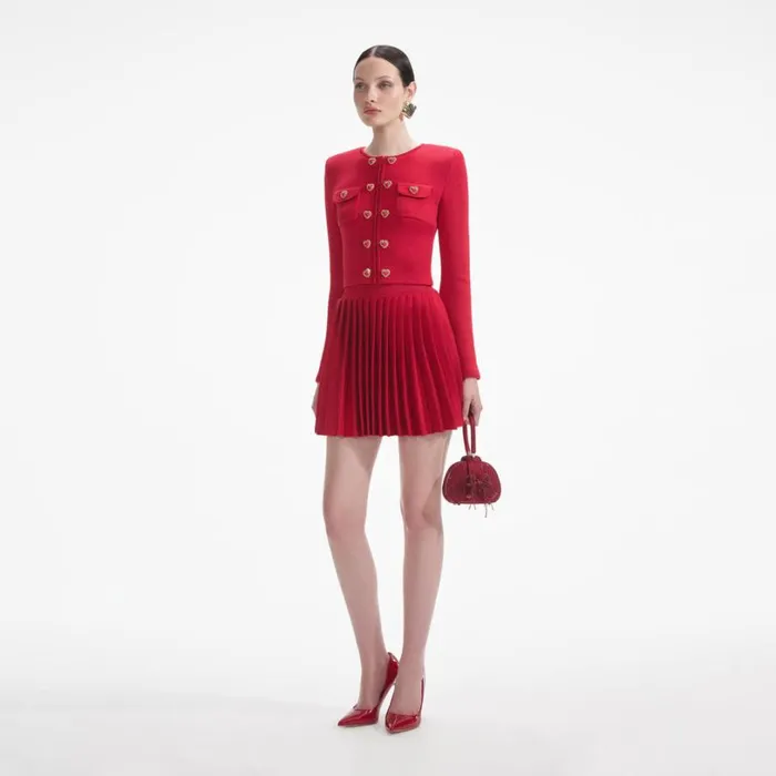 Red Pleated Knit Mini Skirt Women Self Portrait Knitwear Red Pleated Knit Mini Skirt Women Self Portrait Knitwear